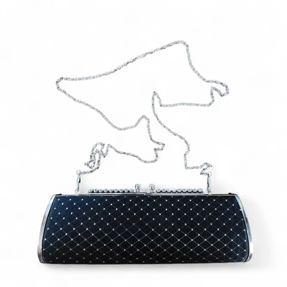 💎 Elegant Black Rhinestone Clutch Purse – Formal Evening Bag with Chain Strap
